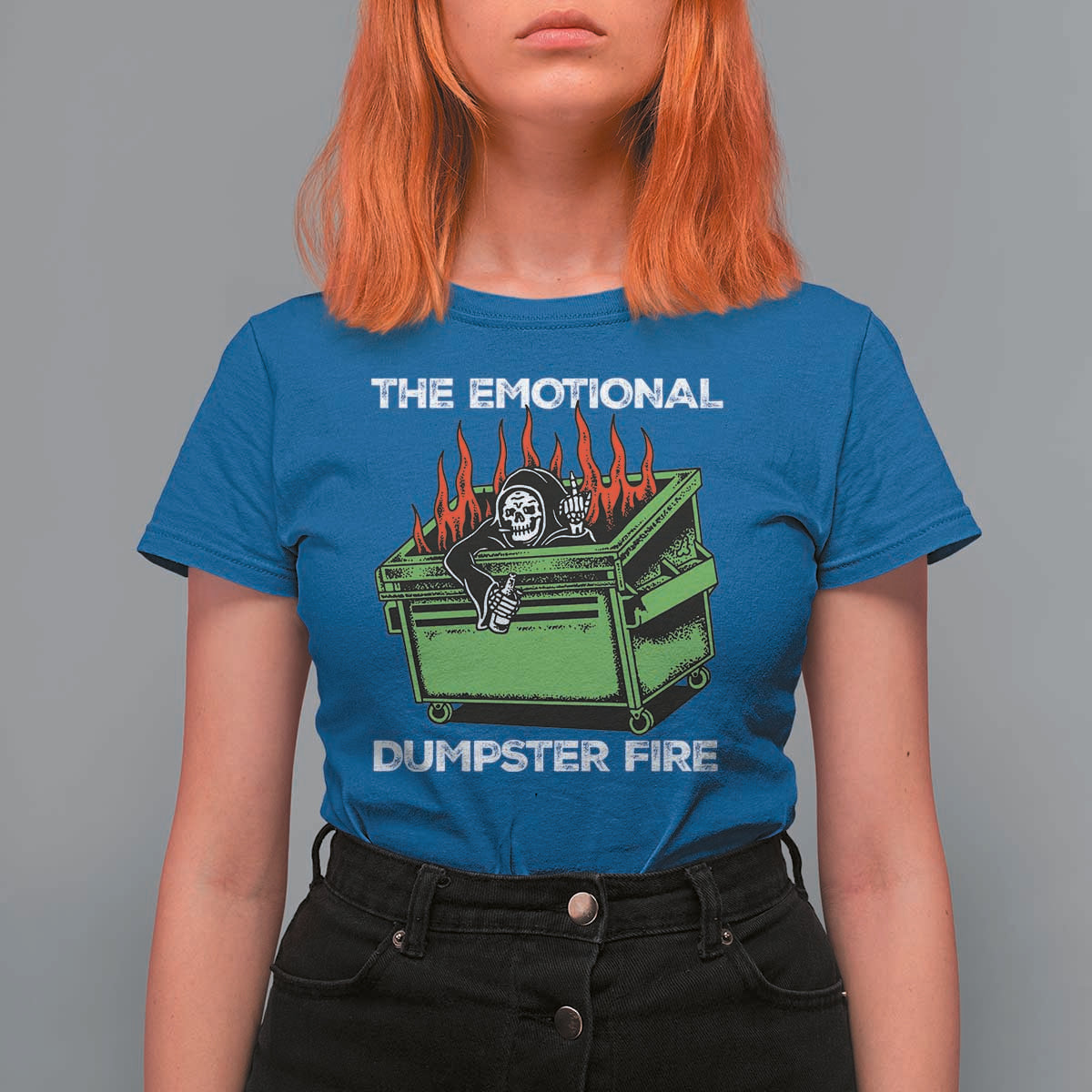 Funny Emotional Dumpster Fire Skeleton T Shirt For Women - Wonder Print Shop