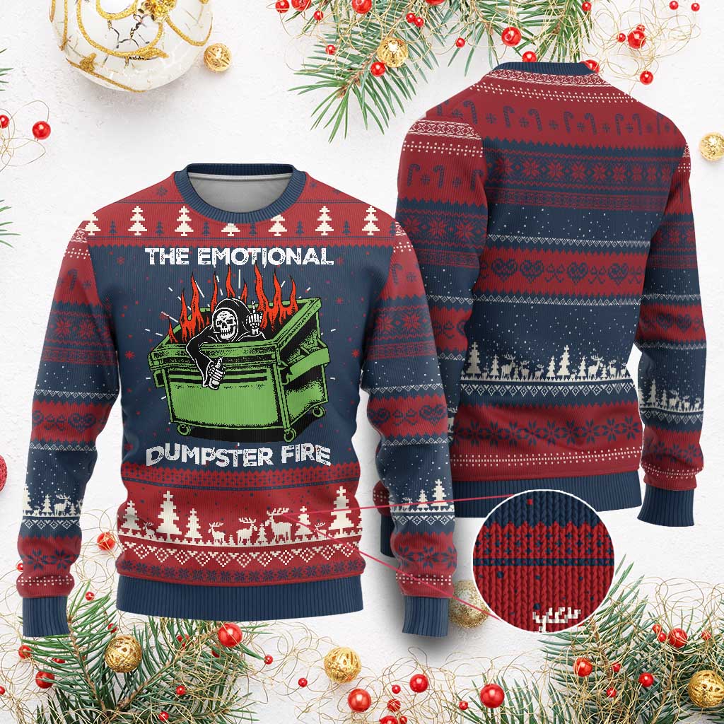 Funny Emotional Dumpster Fire Skeleton Ugly Christmas Sweater - Wonder Print Shop