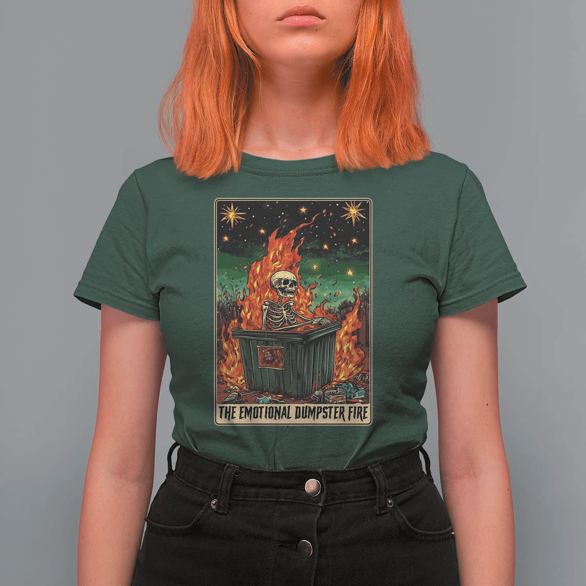 Emotional Dumpster Fire Skeleton Tarot Card T Shirt For Women - Wonder Print Shop