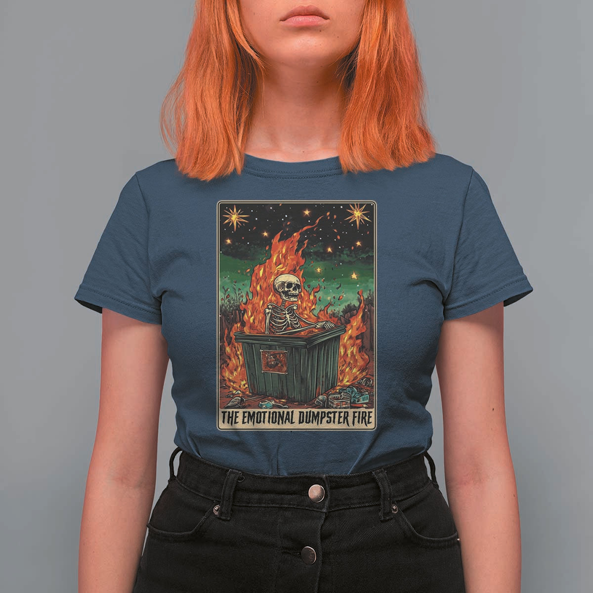 Emotional Dumpster Fire Skeleton Tarot Card T Shirt For Women - Wonder Print Shop
