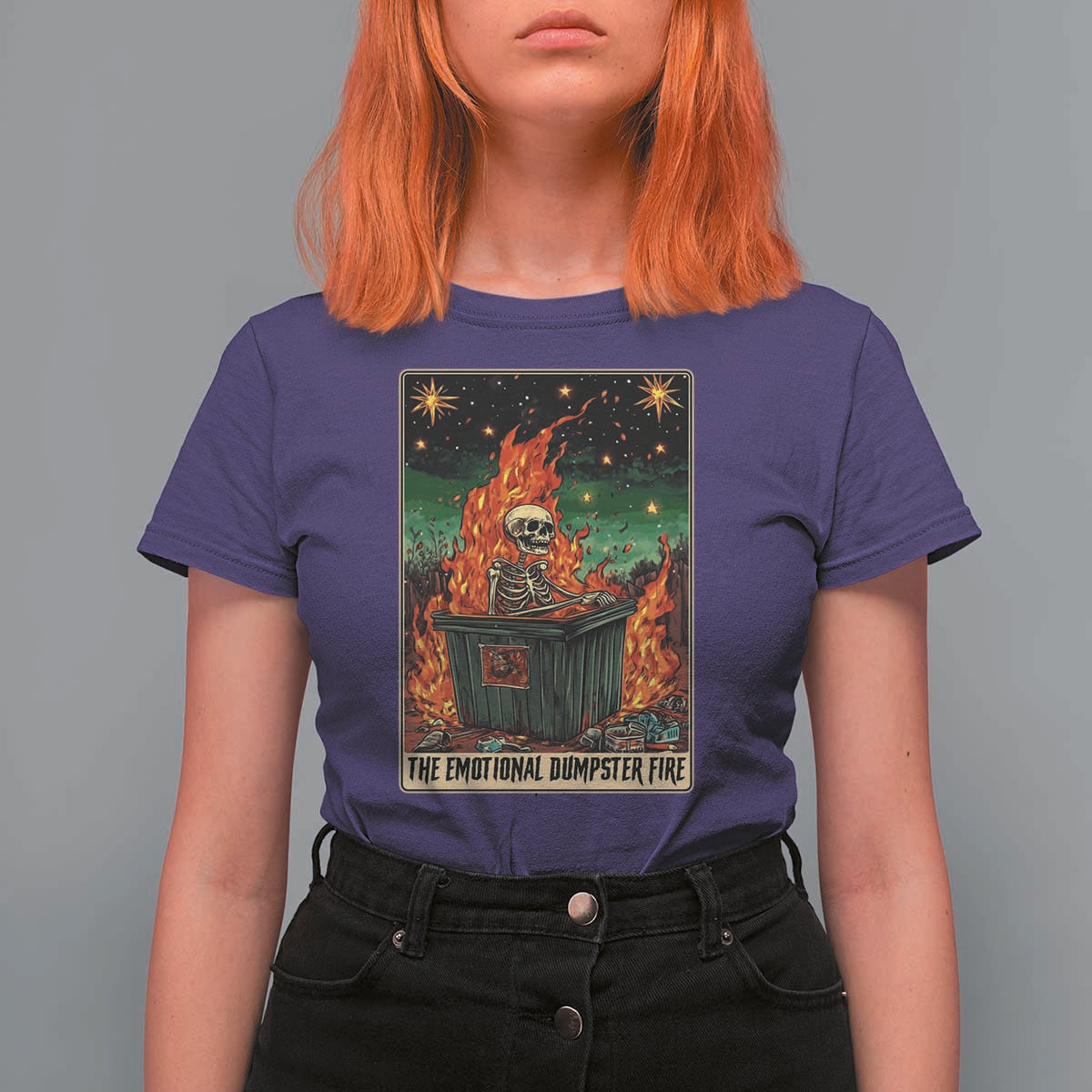 Emotional Dumpster Fire Skeleton Tarot Card T Shirt For Women - Wonder Print Shop