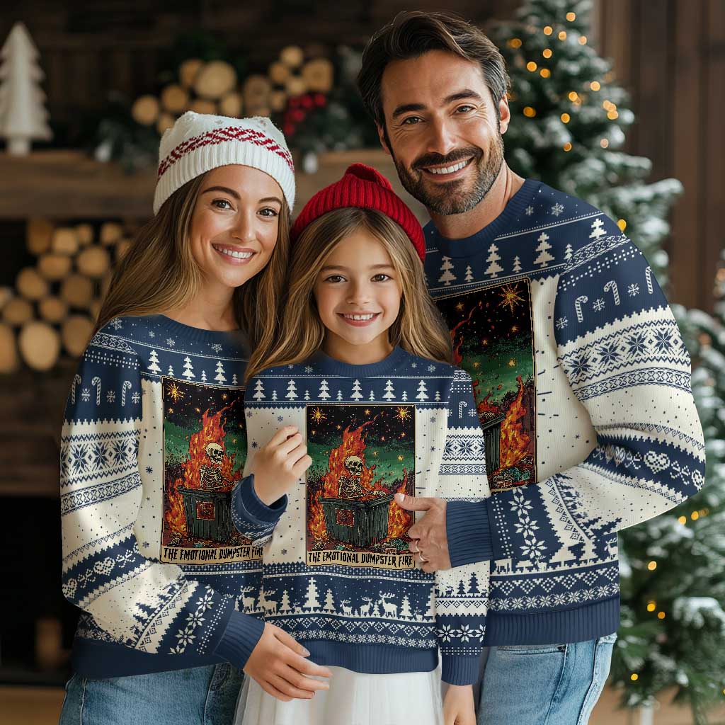 Emotional Dumpster Fire Skeleton Tarot Card Ugly Christmas Sweater - Wonder Print Shop