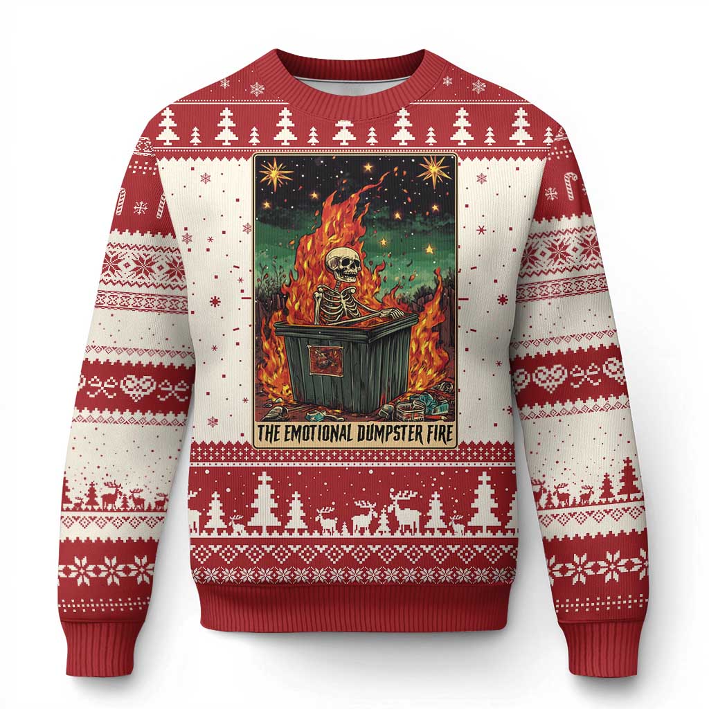 Emotional Dumpster Fire Skeleton Tarot Card Ugly Christmas Sweater - Wonder Print Shop