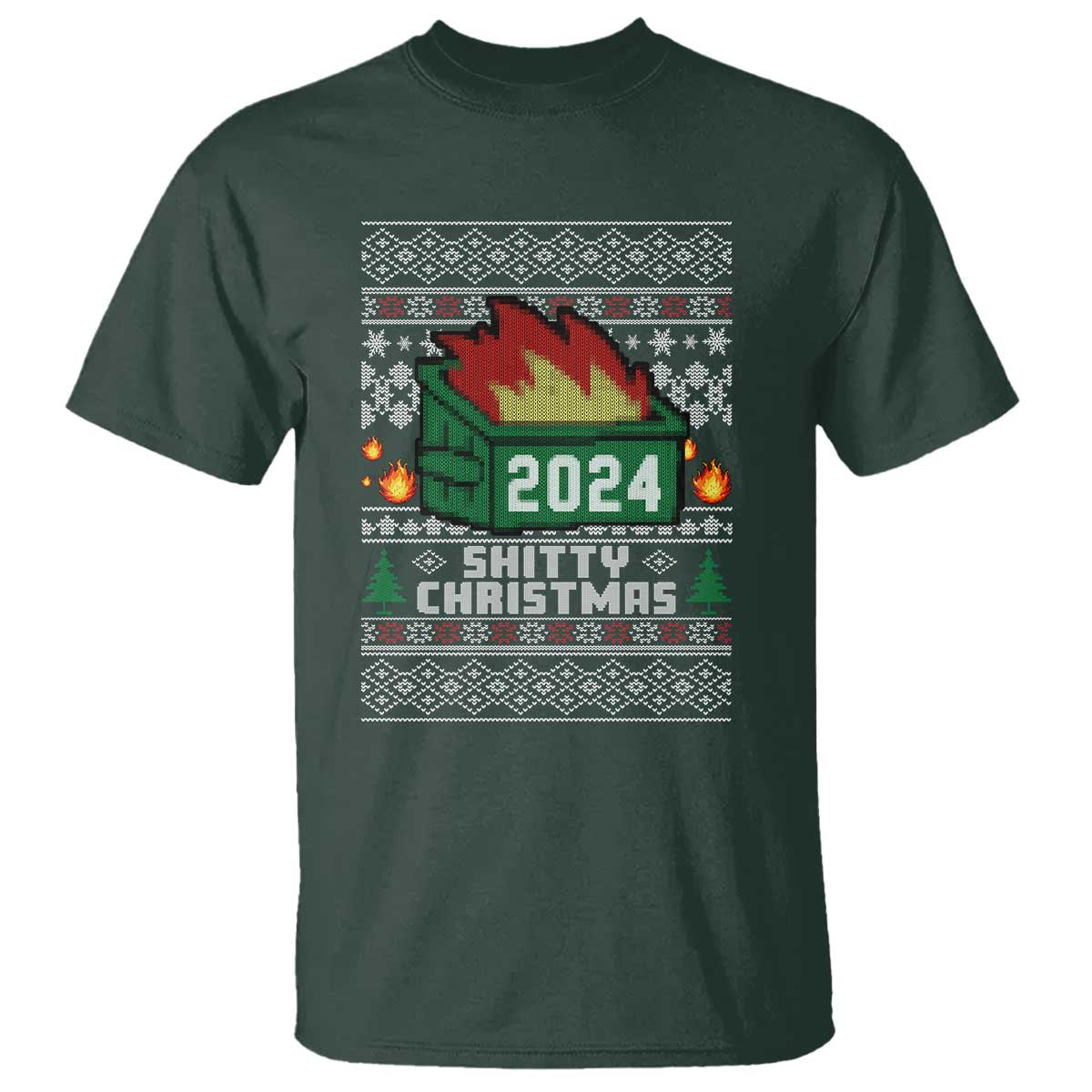 Funny Shitty Christmas 2024 Dumpster Fire T Shirt - Wonder Print Shop