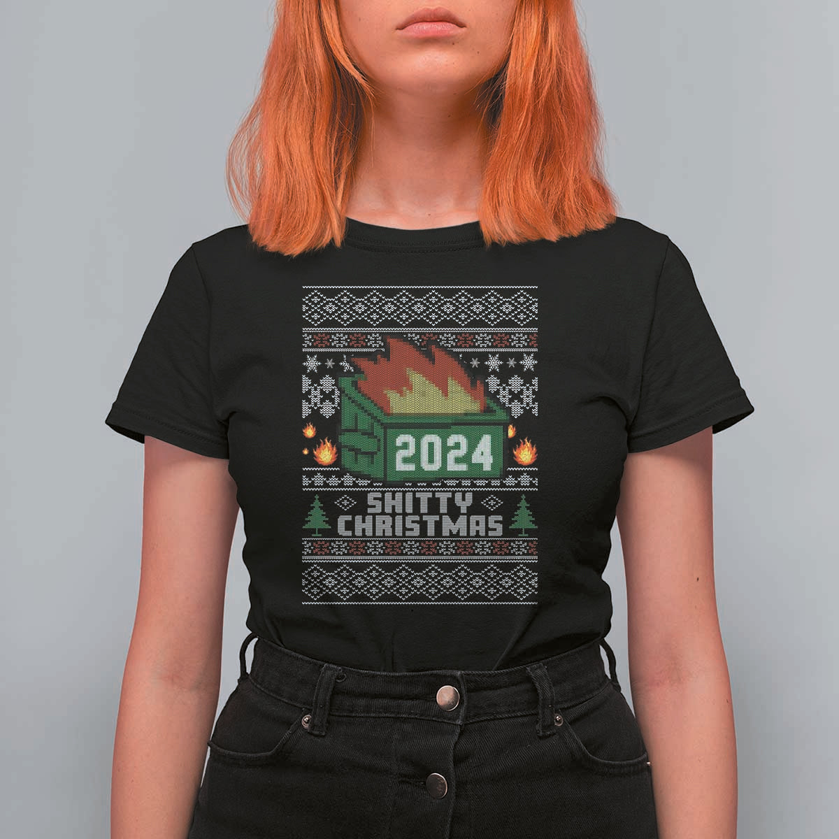 Funny Shitty Christmas 2024 Dumpster Fire T Shirt For Women - Wonder Print Shop