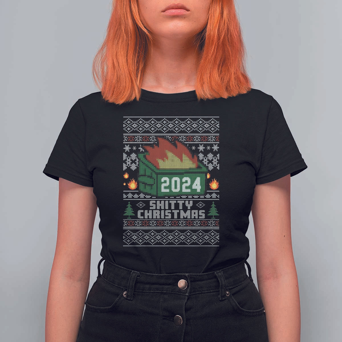 Funny Shitty Christmas 2024 Dumpster Fire T Shirt For Women - Wonder Print Shop