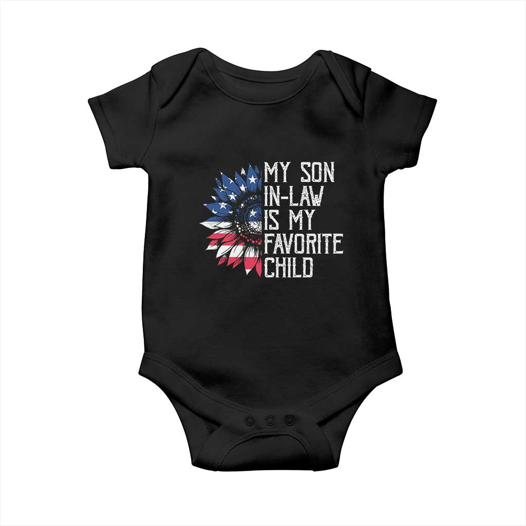 Funny My Son In Law Is My Favorite Child Baby Onesie American Flag Sunflower