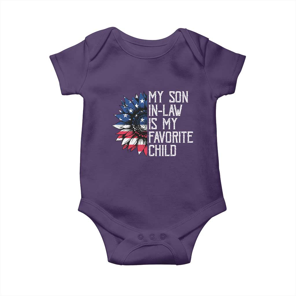 Funny My Son In Law Is My Favorite Child Baby Onesie American Flag Sunflower