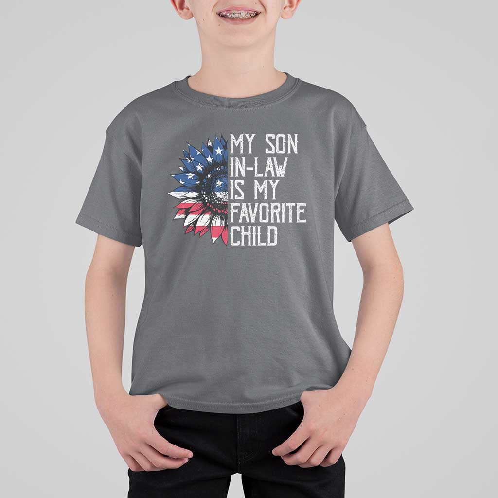 Funny My Son In Law Is My Favorite Child T Shirt For Kid American Flag Sunflower