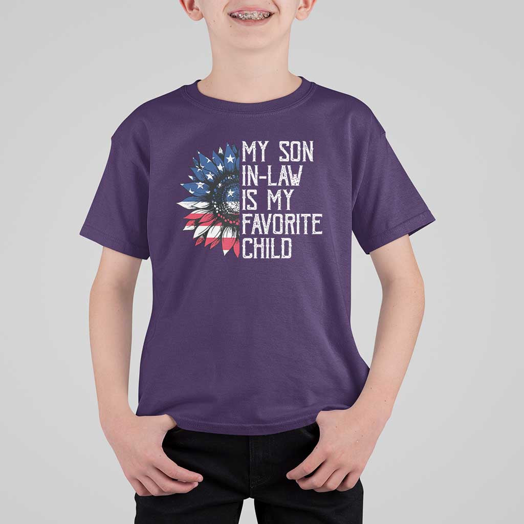 Funny My Son In Law Is My Favorite Child T Shirt For Kid American Flag Sunflower