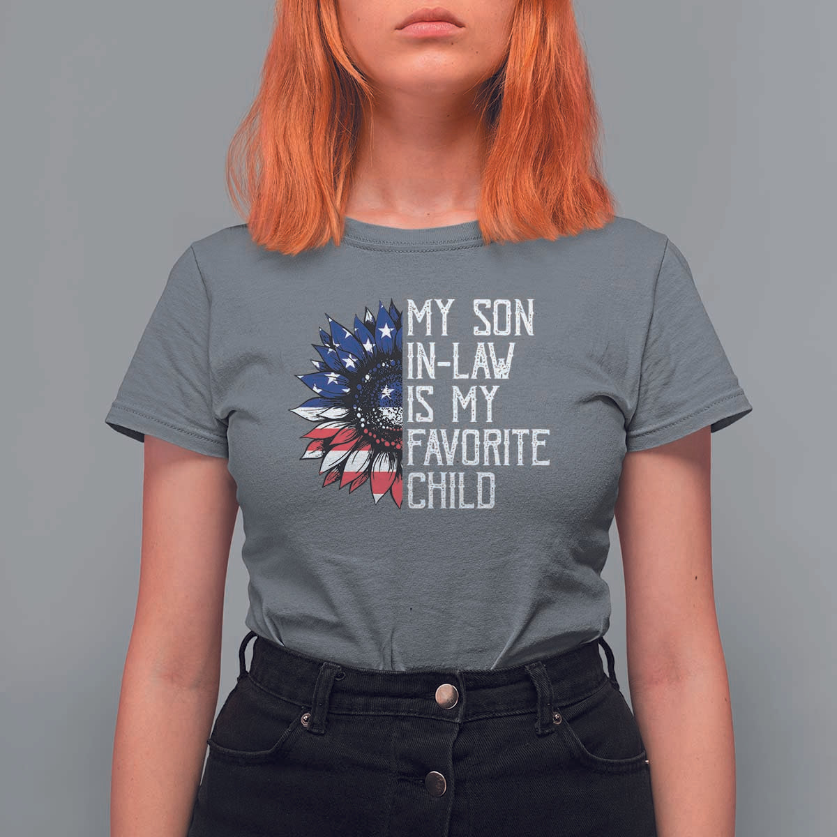 Funny My Son In Law Is My Favorite Child T Shirt For Women American Flag Sunflower