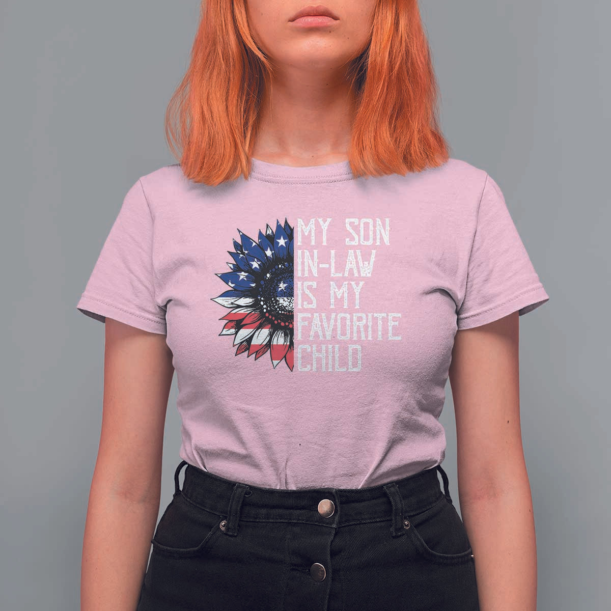 Funny My Son In Law Is My Favorite Child T Shirt For Women American Flag Sunflower
