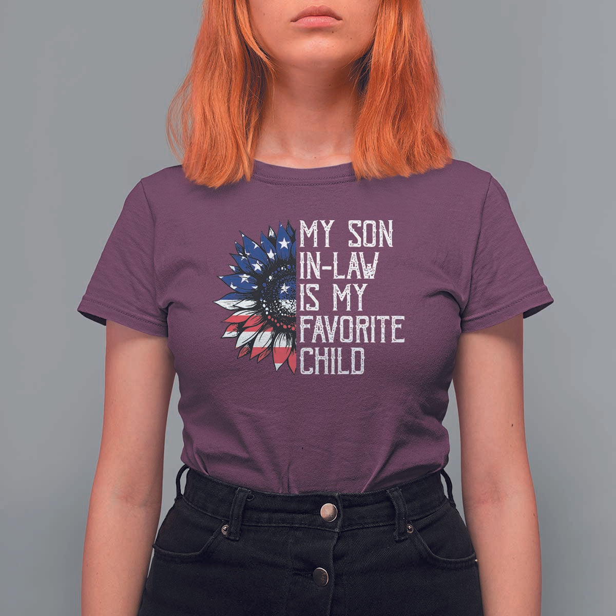 Funny My Son In Law Is My Favorite Child T Shirt For Women American Flag Sunflower