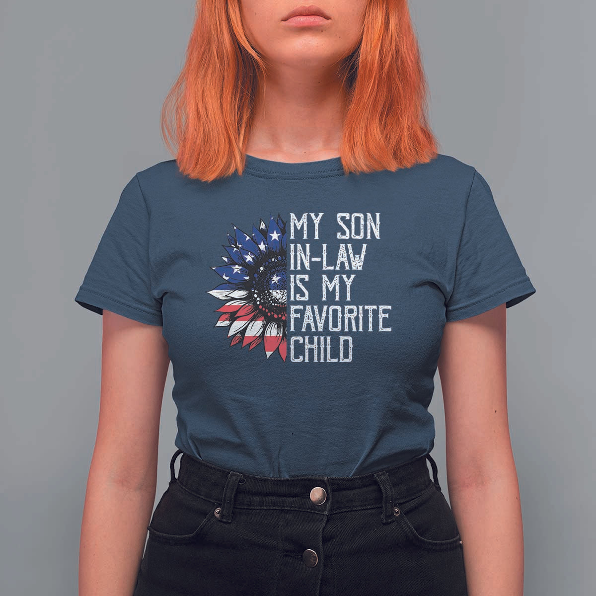 Funny My Son In Law Is My Favorite Child T Shirt For Women American Flag Sunflower