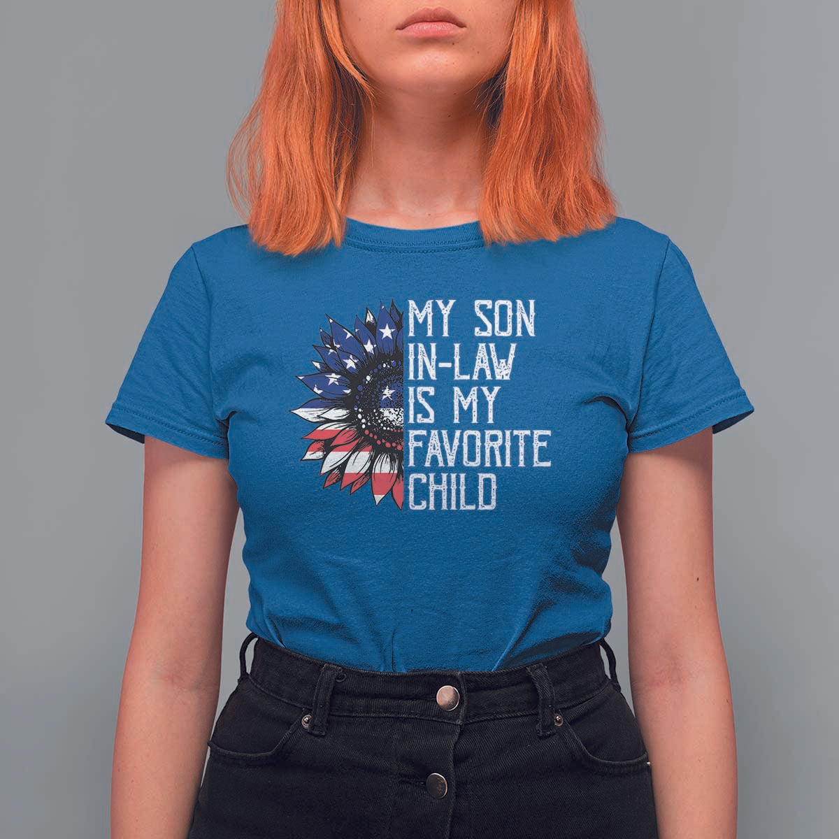 Funny My Son In Law Is My Favorite Child T Shirt For Women American Flag Sunflower