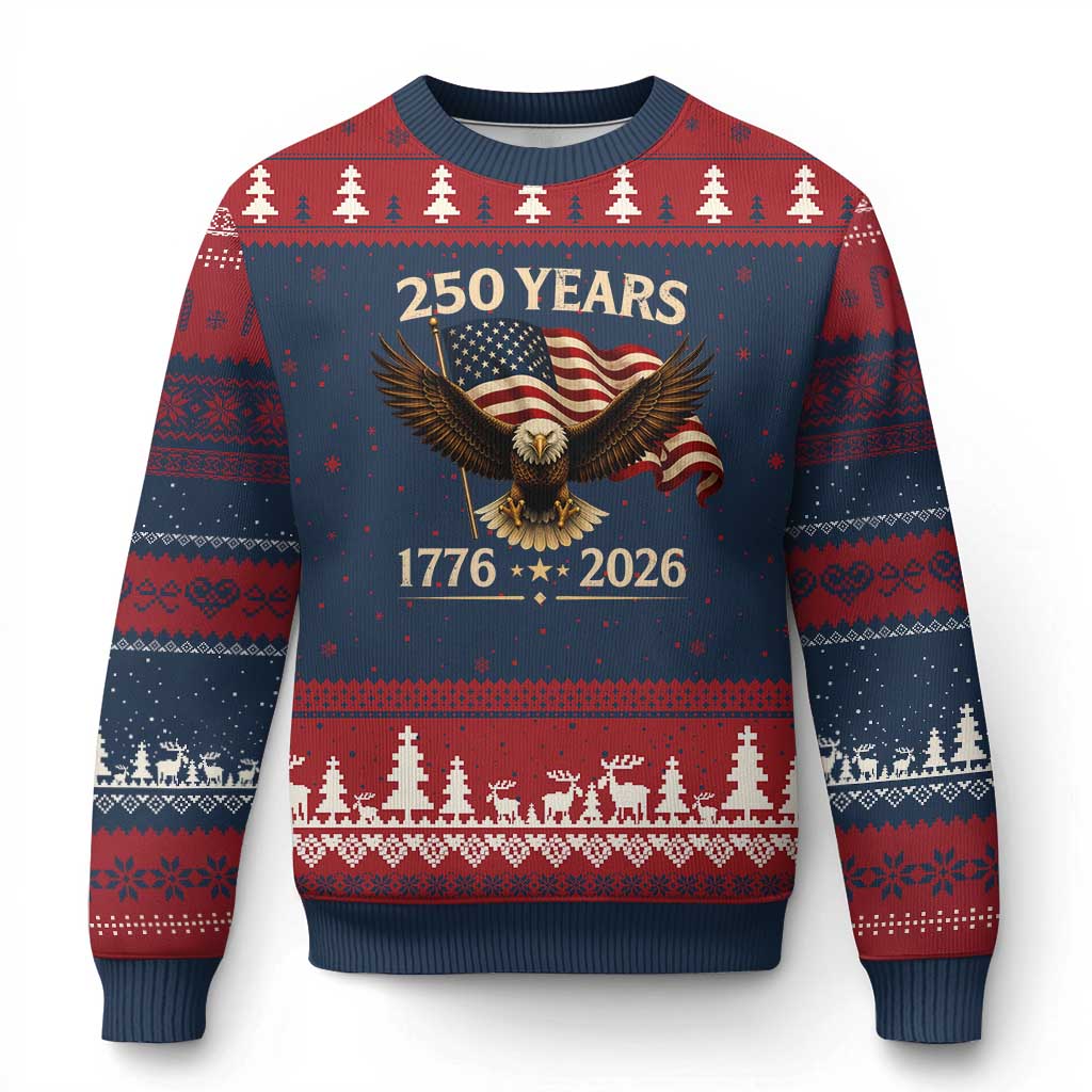 250 Anniversary USA Patriotic Eagle Ugly Christmas Sweater 250th 4th Of July 1776 2026 Flag