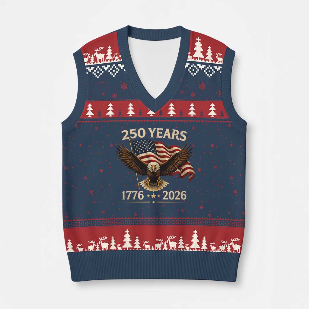 250 Anniversary USA Patriotic Eagle V-Neck Knit Sweater Vest 250th 4th Of July 1776 2026 Flag
