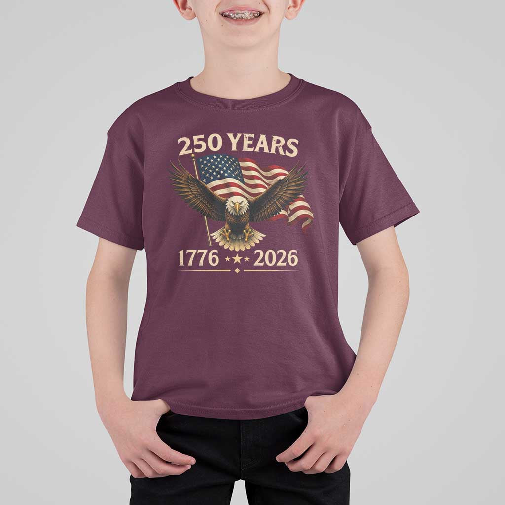 250 Anniversary USA Patriotic Eagle T Shirt For Kid 250th 4th Of July 1776 2026 Flag