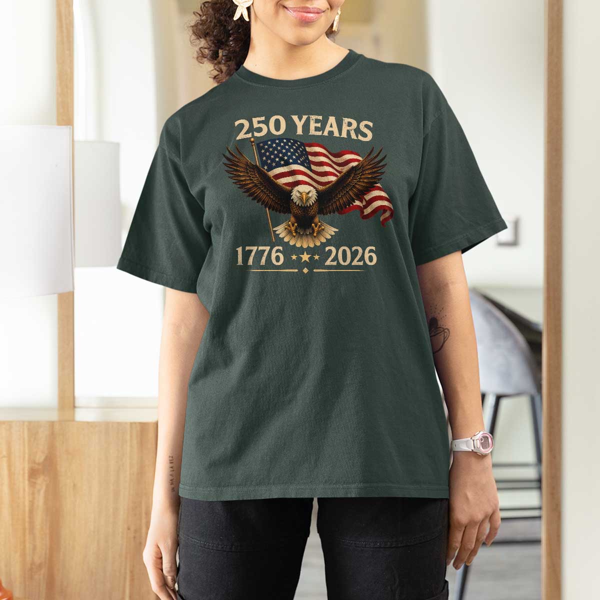 250 Anniversary USA Patriotic Eagle T Shirt For Women 250th 4th Of July 1776 2026 Flag