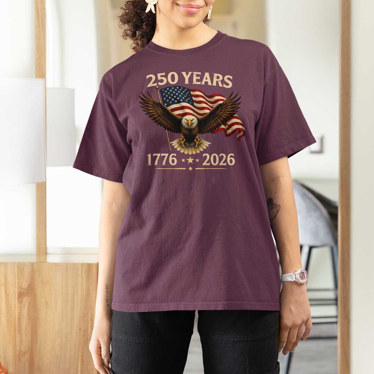 250 Anniversary USA Patriotic Eagle T Shirt For Women 250th 4th Of July 1776 2026 Flag