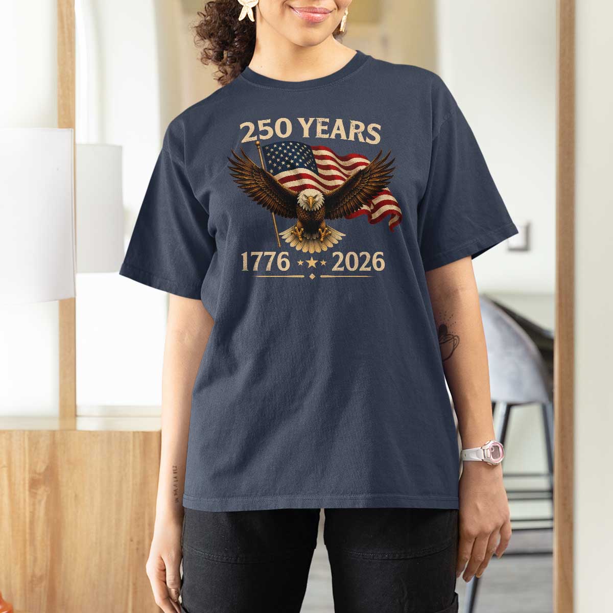 250 Anniversary USA Patriotic Eagle T Shirt For Women 250th 4th Of July 1776 2026 Flag