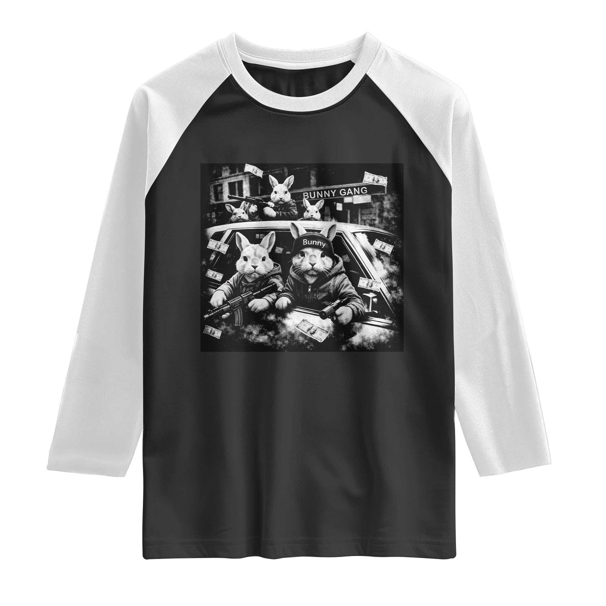 Funny Bunny Gang Raglan Shirt Vintage Rabbit Meme