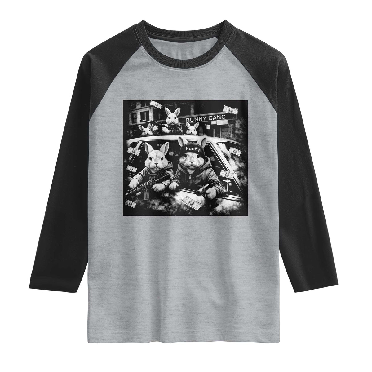 Funny Bunny Gang Raglan Shirt Vintage Rabbit Meme