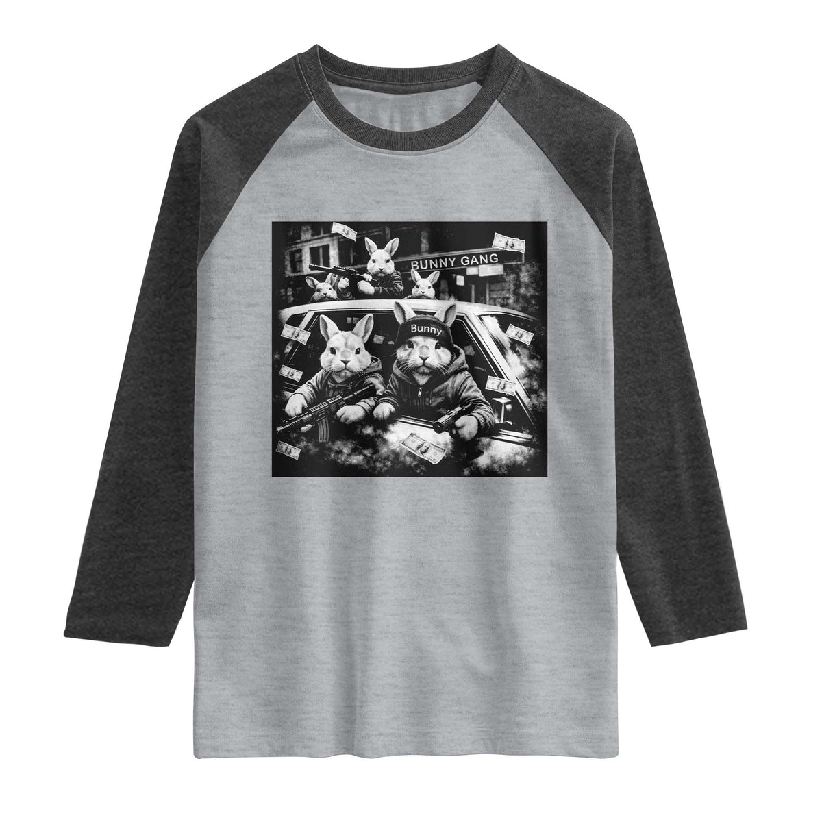 Funny Bunny Gang Raglan Shirt Vintage Rabbit Meme