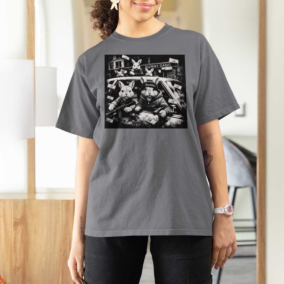 Funny Bunny Gang T Shirt For Women Vintage Rabbit Meme
