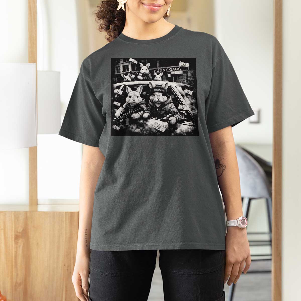 Funny Bunny Gang T Shirt For Women Vintage Rabbit Meme