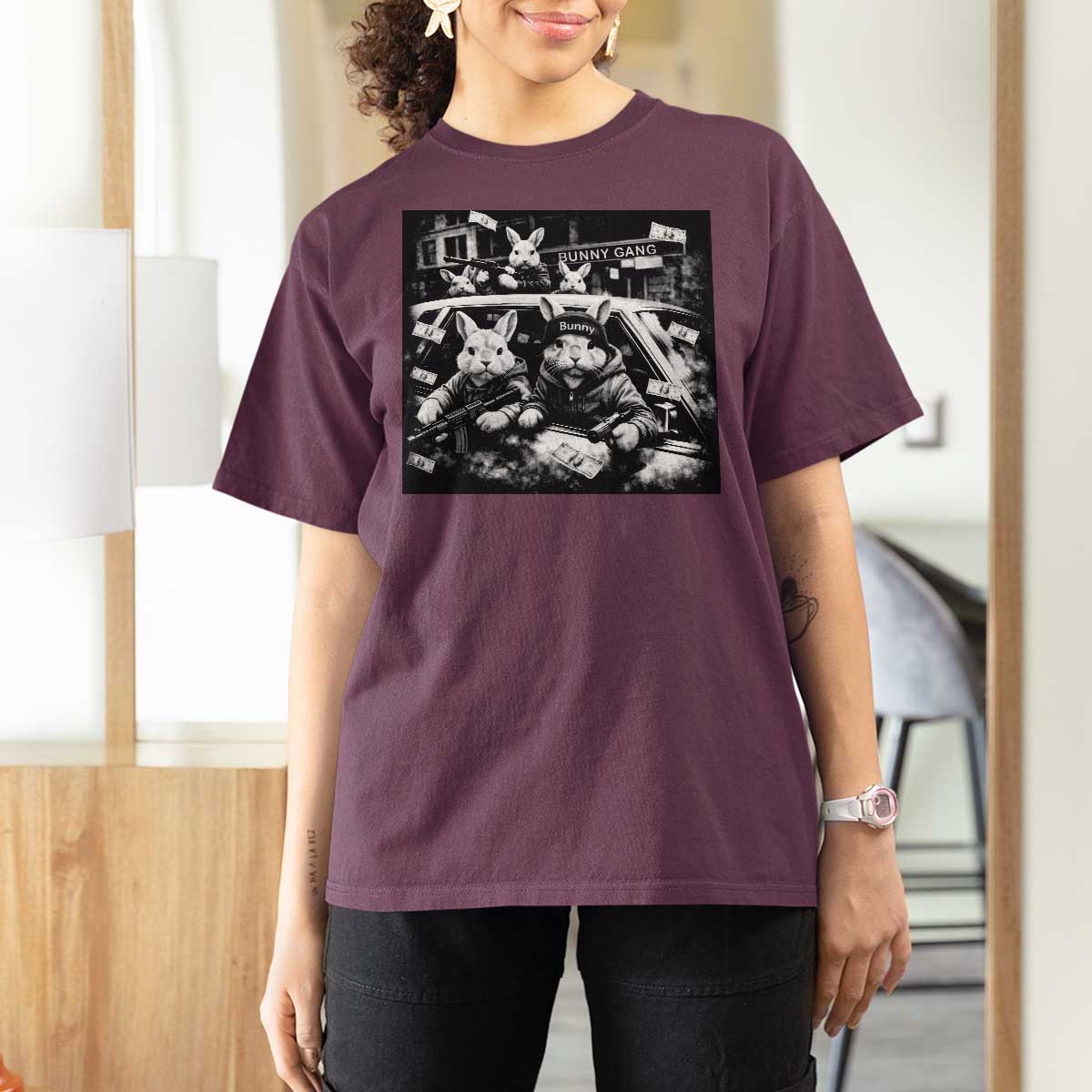 Funny Bunny Gang T Shirt For Women Vintage Rabbit Meme