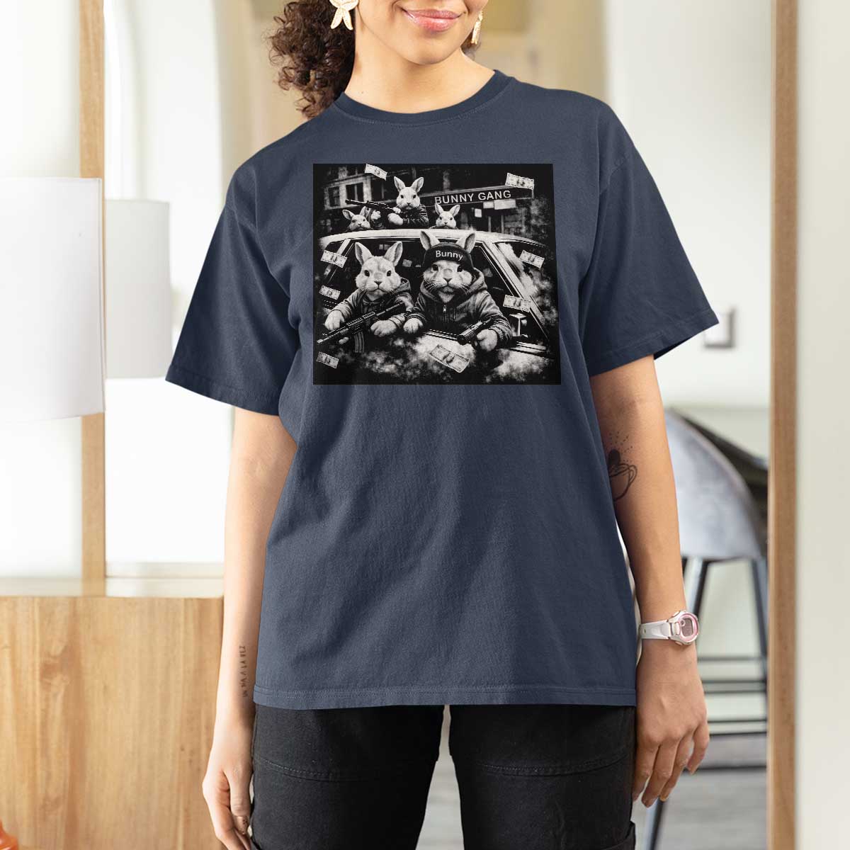 Funny Bunny Gang T Shirt For Women Vintage Rabbit Meme