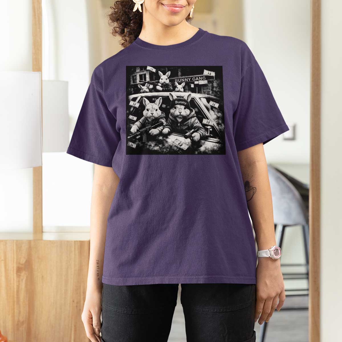 Funny Bunny Gang T Shirt For Women Vintage Rabbit Meme