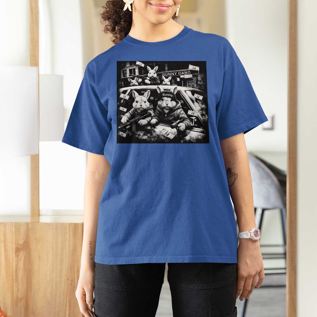 Funny Bunny Gang T Shirt For Women Vintage Rabbit Meme