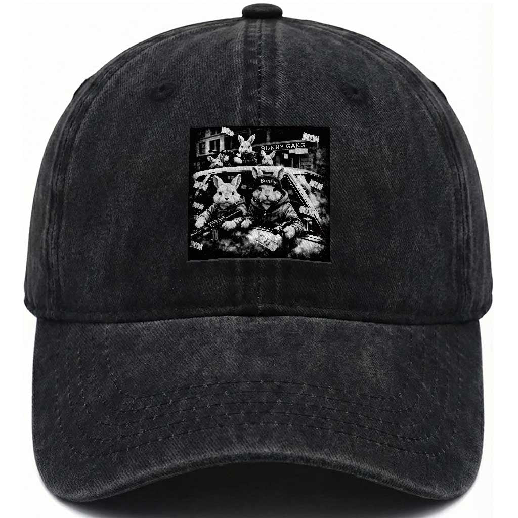 Funny Bunny Gang Washed Cotton Baseball Cap Vintage Rabbit Meme
