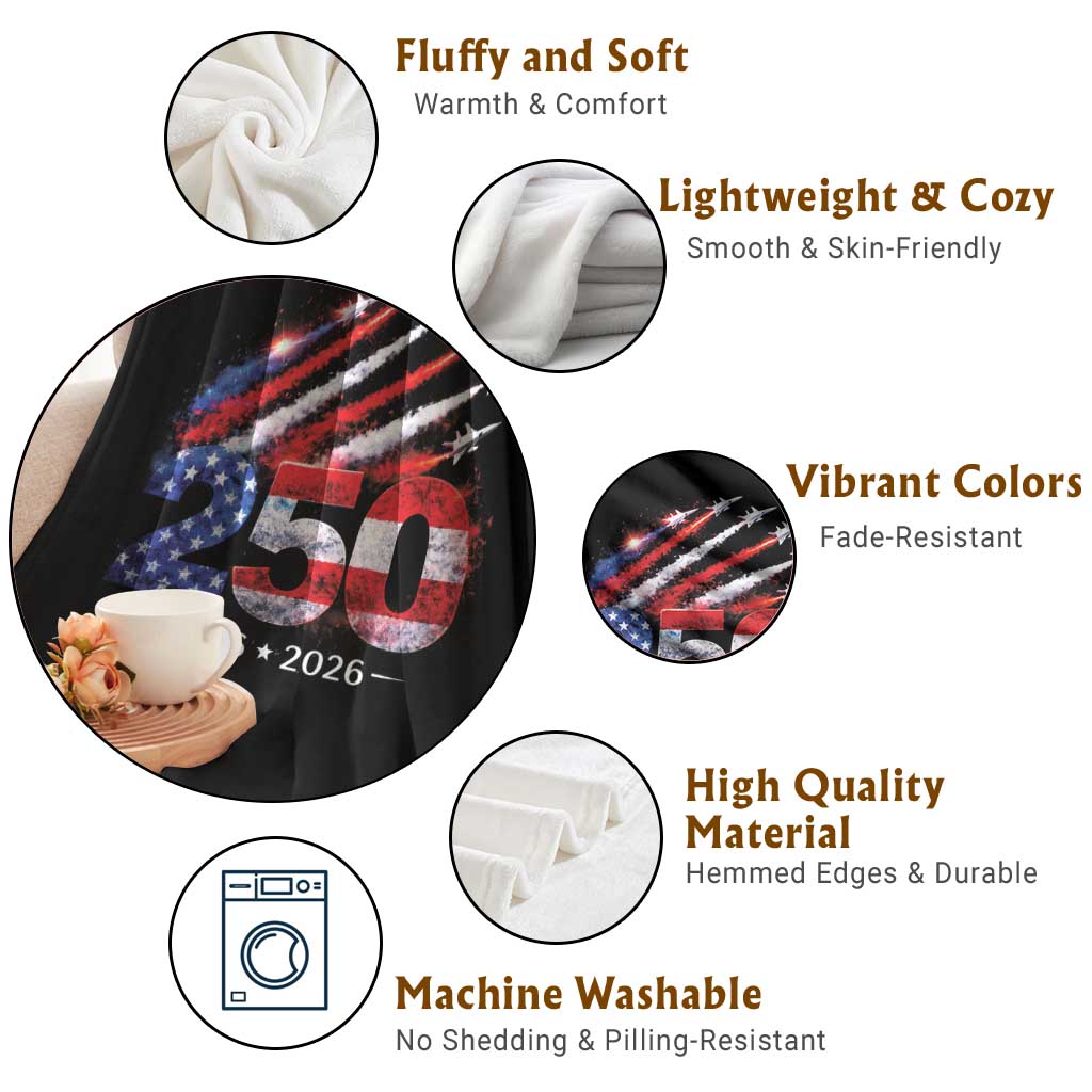 250th Anniversary USA Throw Blanket Patriotic 250 Years American 4th July 1776 2026