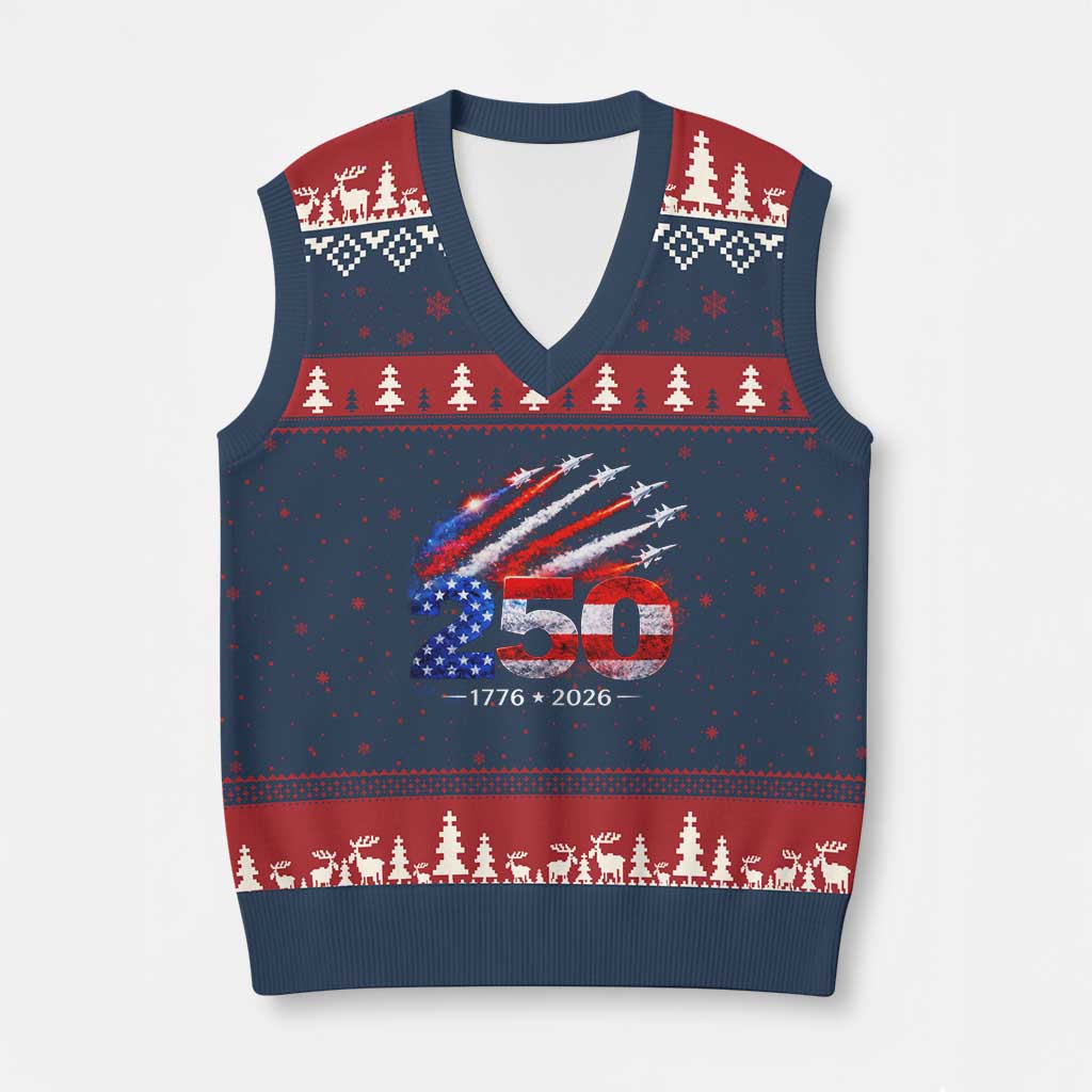 250th Anniversary USA V-Neck Knit Sweater Vest Patriotic 250 Years American 4th July 1776 2026