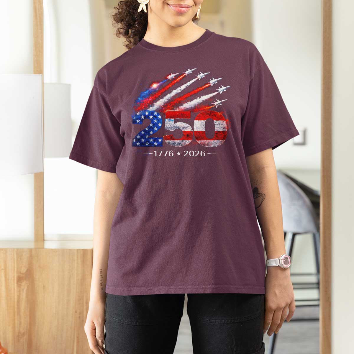 250th Anniversary USA T Shirt For Women Patriotic 250 Years American 4th July 1776 2026