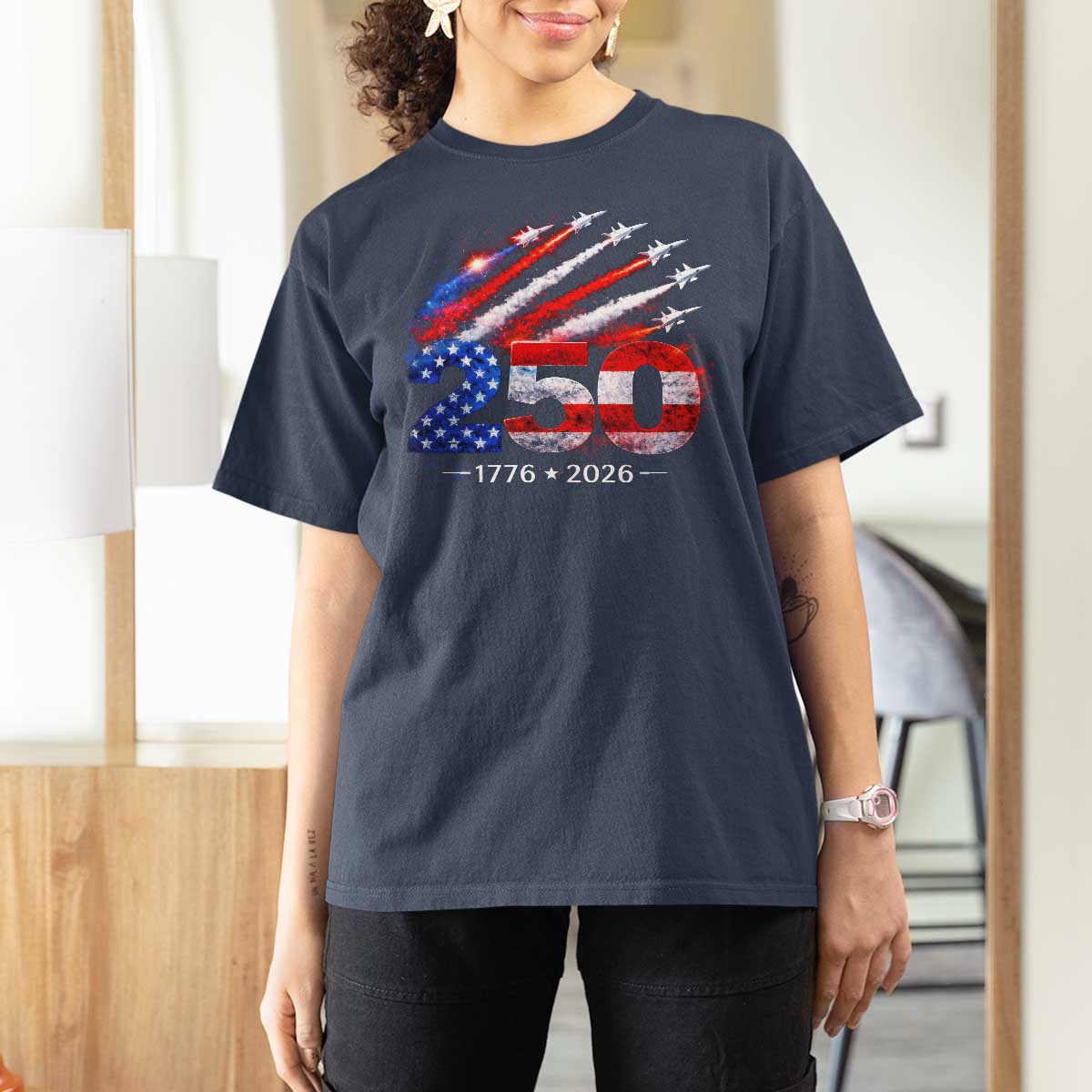 250th Anniversary USA T Shirt For Women Patriotic 250 Years American 4th July 1776 2026
