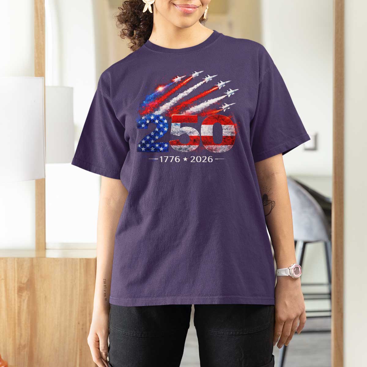 250th Anniversary USA T Shirt For Women Patriotic 250 Years American 4th July 1776 2026