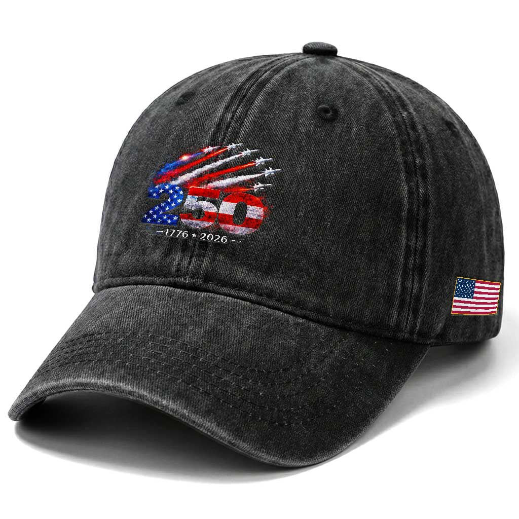 250th Anniversary USA Washed Cotton Baseball Cap Patriotic 250 Years American 4th July 1776 2026