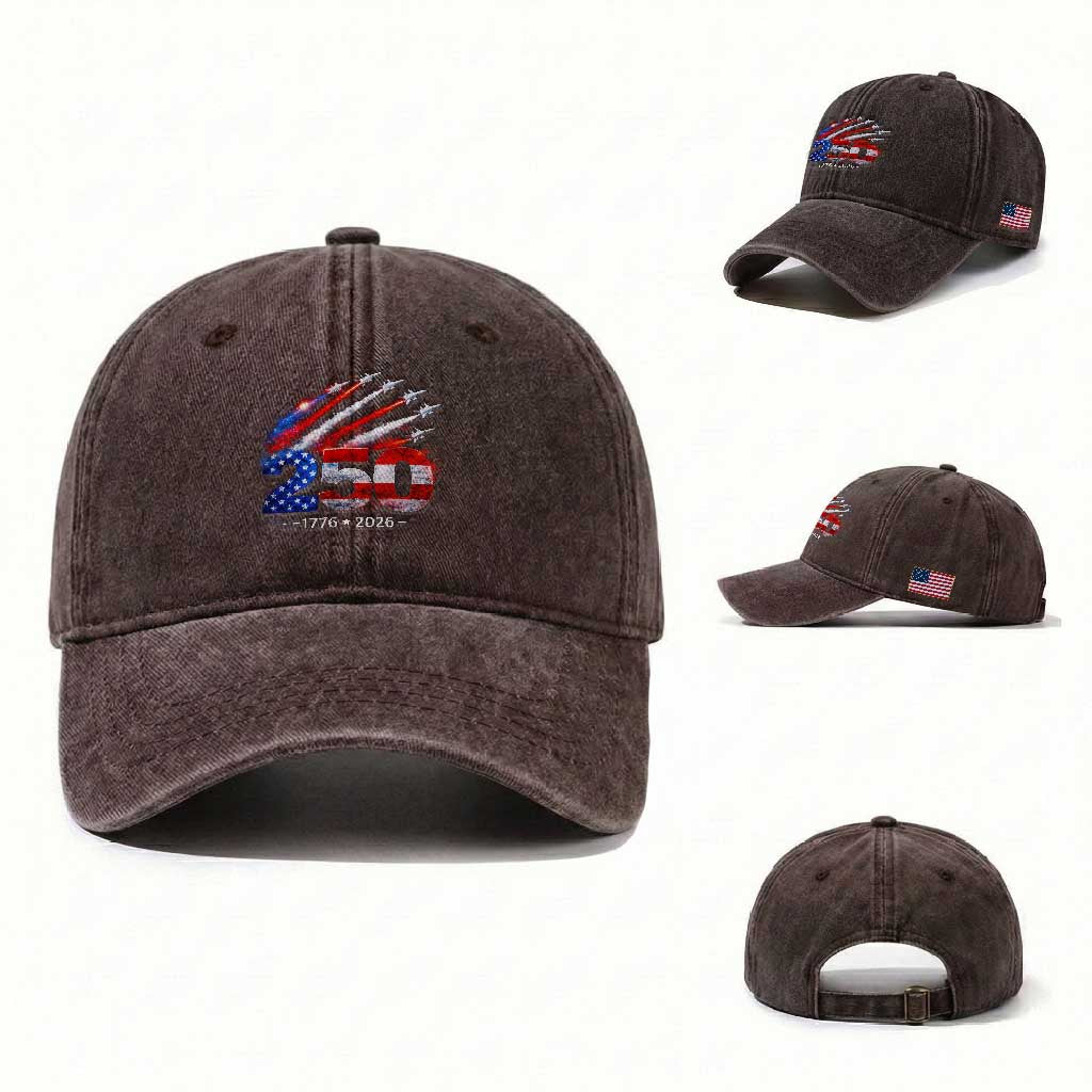 250th Anniversary USA Washed Cotton Baseball Cap Patriotic 250 Years American 4th July 1776 2026