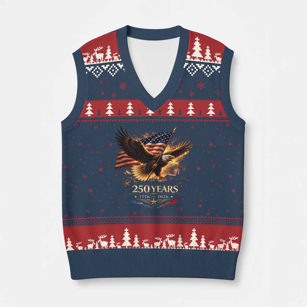 Eagle 250 Anniversary Usa V-Neck Knit Sweater Vest 1776 2026 Patriotic 4th Of July 250 Year American Flag