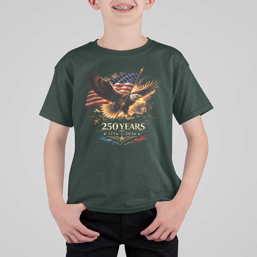 Eagle 250 Anniversary Usa T Shirt For Kid 1776 2026 Patriotic 4th Of July 250 Year American Flag