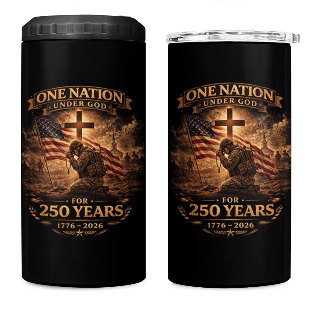 Blessings 250 Years America 4 in 1 Can Cooler Tumbler Christian Patriotic One Nation Under God US Flag