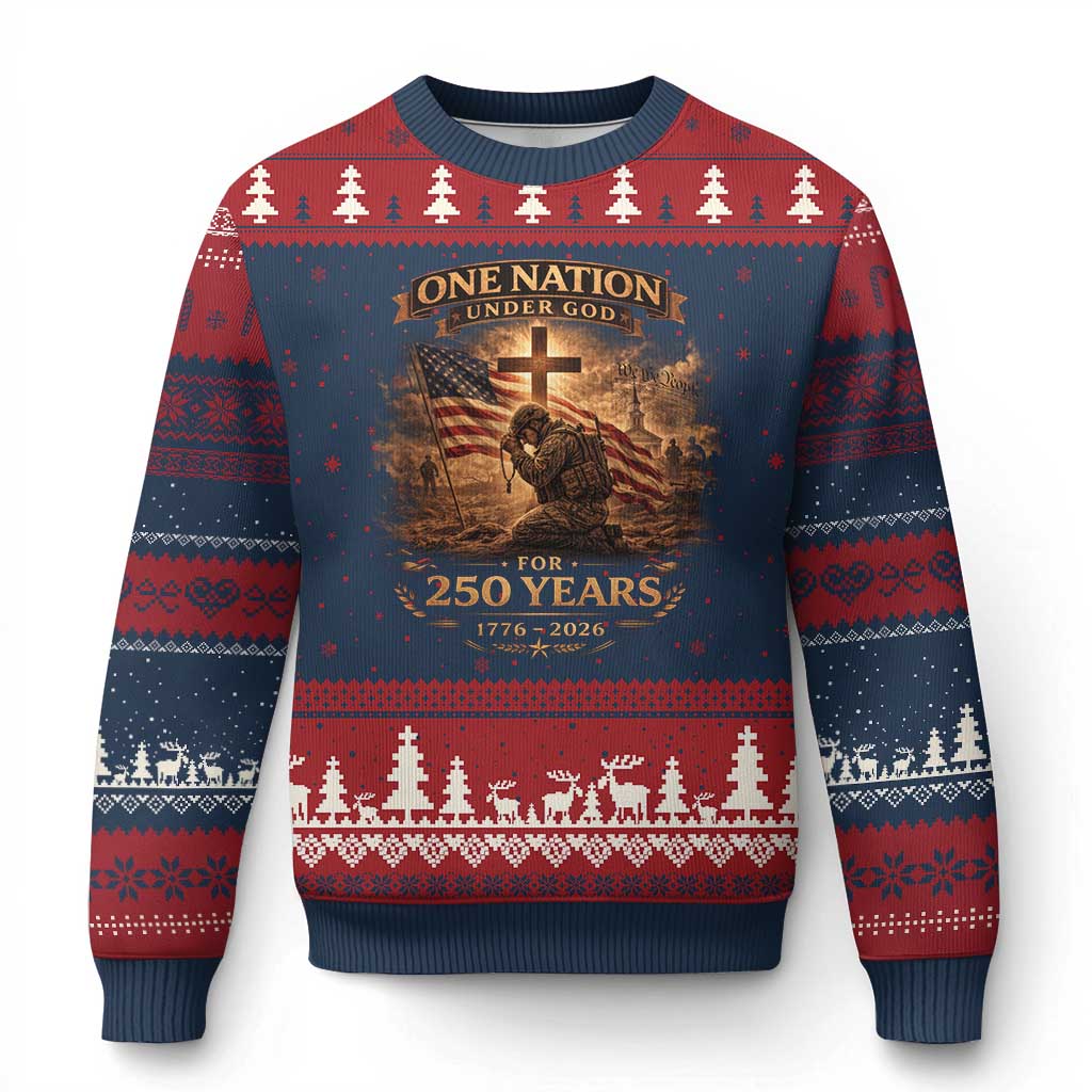 Blessings 250 Years America Ugly Christmas Sweater Christian Patriotic One Nation Under God US Flag