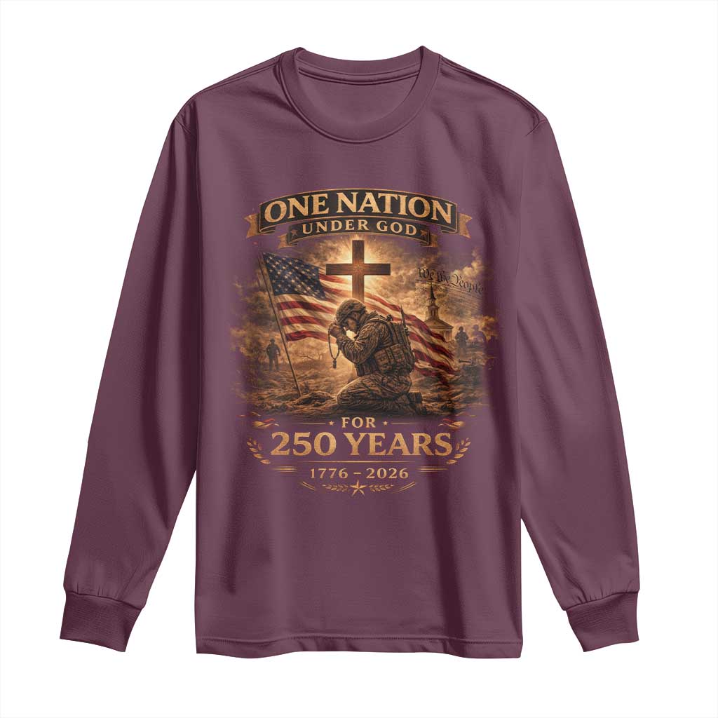 Blessings 250 Years America Long Sleeve Shirt Christian Patriotic One Nation Under God US Flag
