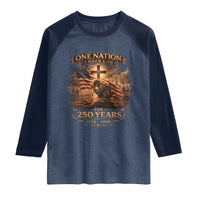 Blessings 250 Years America Raglan Shirt Christian Patriotic One Nation Under God US Flag