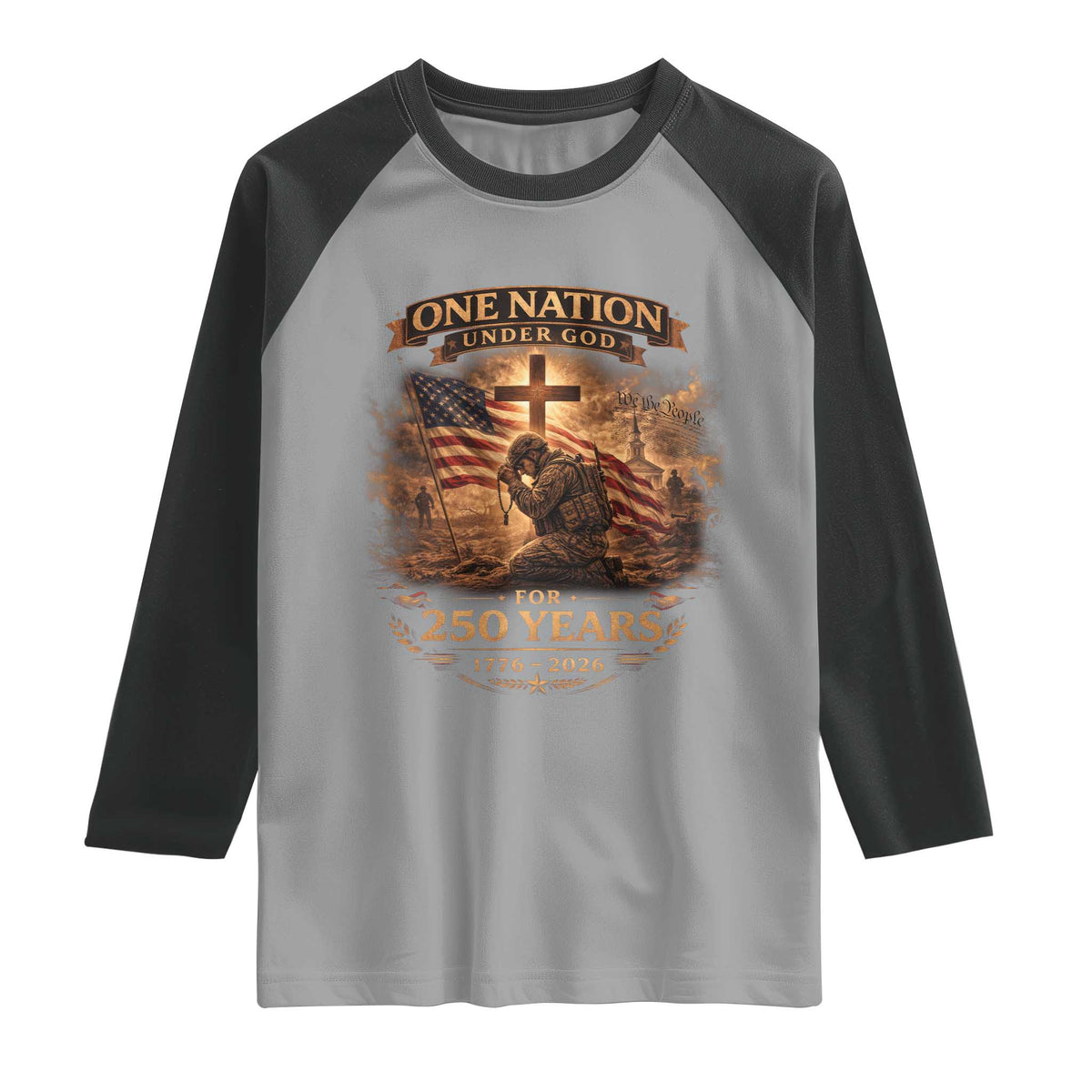 Blessings 250 Years America Raglan Shirt Christian Patriotic One Nation Under God US Flag