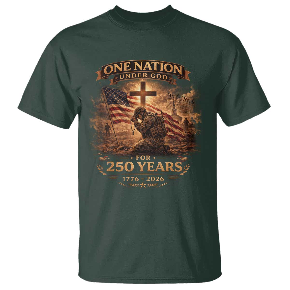 Blessings 250 Years America T Shirt Christian Patriotic One Nation Under God US Flag